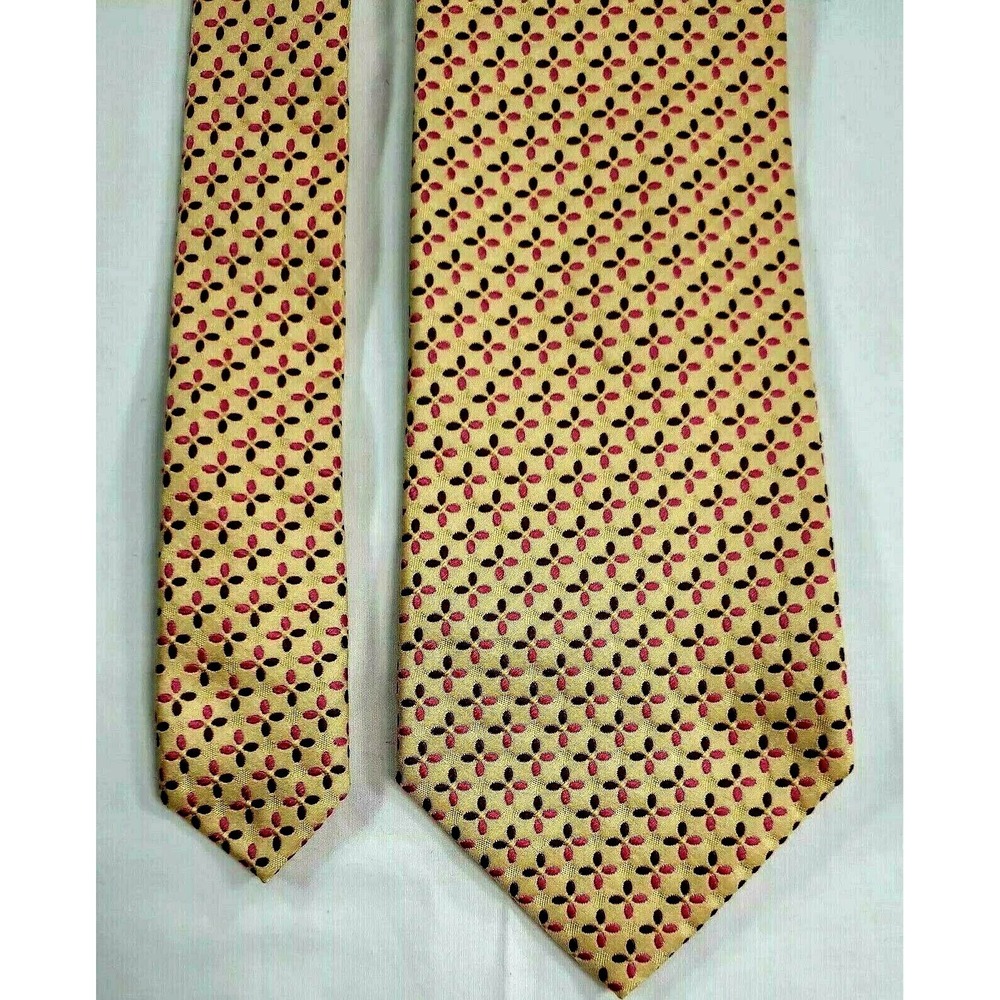J. Crew 100% Silk Neck Tie Men's Made In Italy Cream Pink Brown Geometric Design
